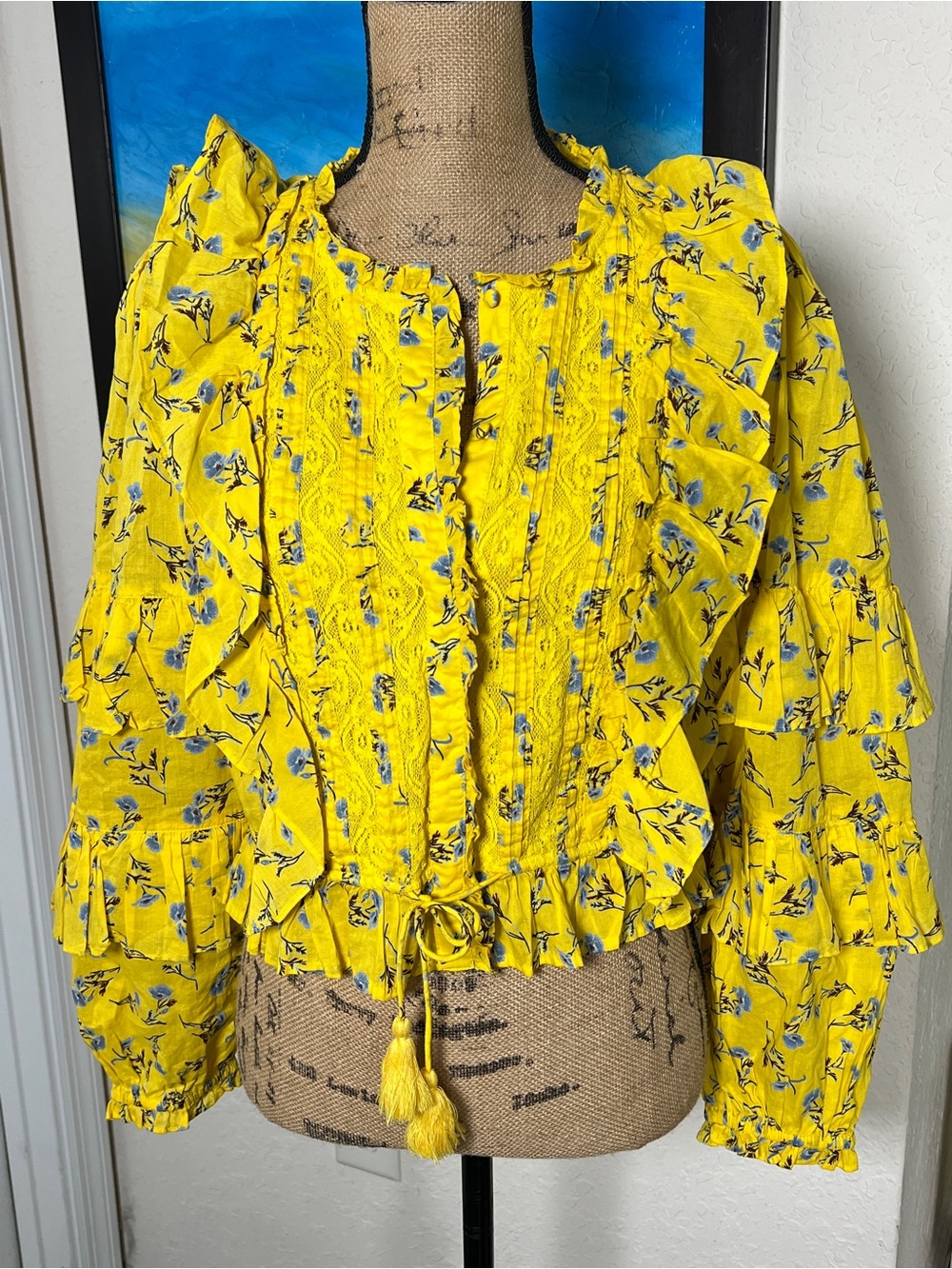 Yellow Floral Ruffle Peasant Top